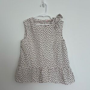 Crewcuts Kids Girls Blouse Top Black White Hearts Polka Sleeveless 100% Cotton